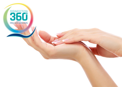 Hands with disinfection 360 ° logo